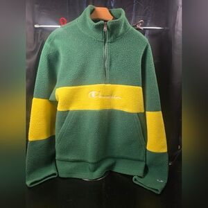 Champion Men’s Green & Yellow Half-Zip Fleece Pullover – Size Medium